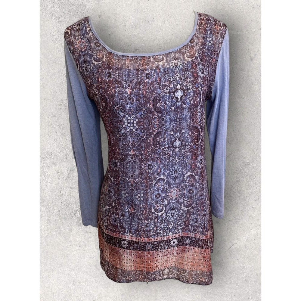 Miraclebody Paisley Layered Blouse Women Small Blue